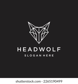 geometric Wolf head line art icon logo design vector