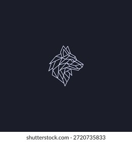 Logotipo geométrico del arte de la línea de la cabeza del lobo con estilo tribal moderno agudo.