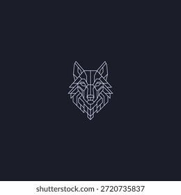 Logotipo geométrico del arte de la línea de la cabeza del lobo con estilo tribal moderno agudo.