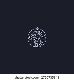 Logotipo geométrico del arte de la línea de la cabeza del lobo con estilo tribal moderno agudo.