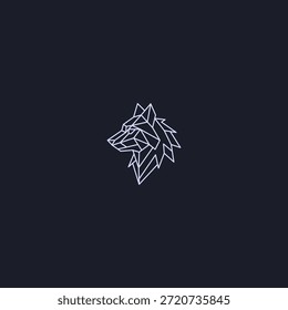 Logotipo geométrico del arte de la línea de la cabeza del lobo con estilo tribal moderno agudo.
