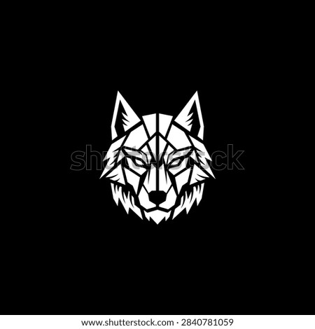 Geometric Wolf Head Logo Vector Illustration, Polygonal Animal Mascot White Silhouette on Black Background