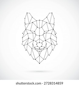 Cabeza de lobo geométrica en estilo poli bajo, diseño abstracto monocromo