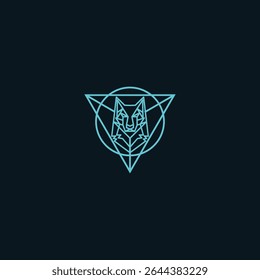 Geometric wolf head in triangle