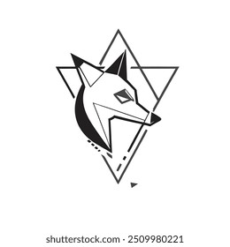 Geometric Wolf Illustration - Monochromatic Vector Design