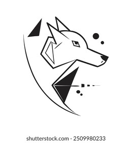 Geometric Wolf Illustration - Monochromatic Vector Design