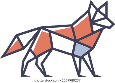 Ilustração de lobo geométrico - design de vetor monocromático