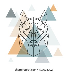 Geometric wolf illustration. Vector low poly line art. Geometric wolf head. Scandinavian style.