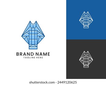 Geometric wolf line art logo design