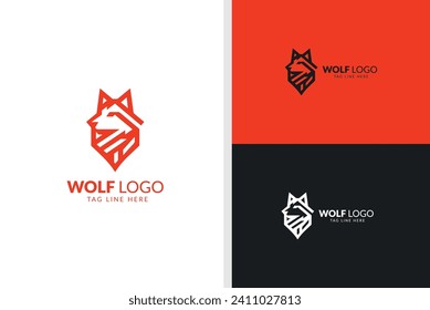 Geometric Wolf Logo Design Presented on White and Black Backgrounds
