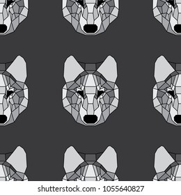 Geometric wolf seamless pattern. Low polygonal vector graphic monochromic design