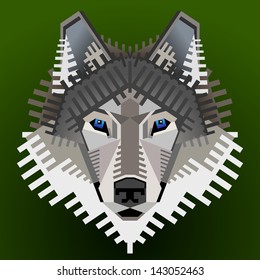 Geometric wolf's face. Graphic wolf head front view. Qualitative vector element for identity design, branding, tattoo and much more. Good illustration for circus, zoo, wildlife, nature, etc.