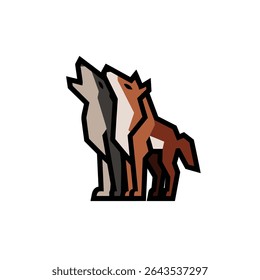 Lobos geométricos uivam juntos ao ar livre isolados graficamente
