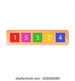 Geometric wood toy to learn numbers and counting for babies in kindergarten, puzzles and block sorters on white background. Montessori toy for infants vector illustration