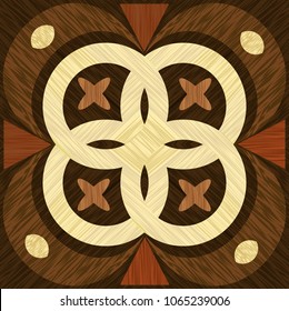 Geometric wooden inlay template, light and dark wood patterns. Wooden art decoration. Veneer textured geometric elements,
