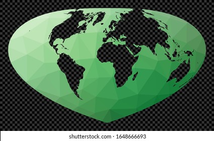 Geometric world map. Bottomley projection. Polygonal map of the world on transparent background. Stencil shape geometric globe. Creative vector illustration.