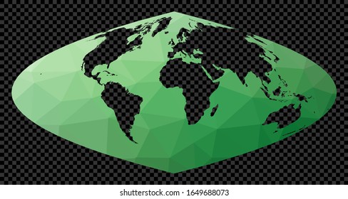 Geometric world map. Craster projection. Polygonal map of the world on transparent background. Stencil shape geometric globe. Superb vector illustration.