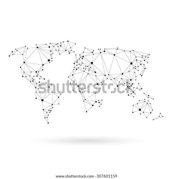 Geometric world map design silhouette. Black\
line vector\
illustration