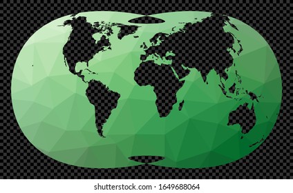 Geometric world map. Laskowski projection. Polygonal map of the world on transparent background. Stencil shape geometric globe. Radiant vector illustration.