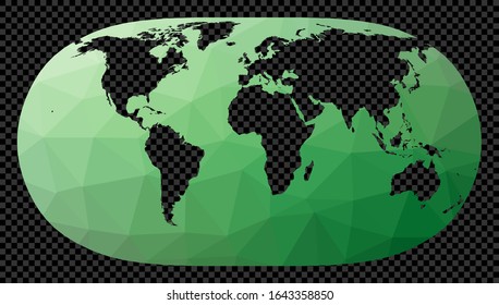 Geometric world map. Natural Earth 2 projection. Polygonal map of the world on transparent background. Stencil shape geometric globe. Charming vector illustration.