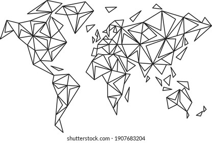 Geometric World Map White Wall Sticker Cutting Plotter