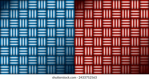 patrón sin fisuras de la tela tejida geométrica, color azul y rojo, forma cuadrada, aplicable para la impresión, papel pintado, telón de fondo, pared, cubierta, textil, envoltura, mantel, papel, tela, decorativo, vector