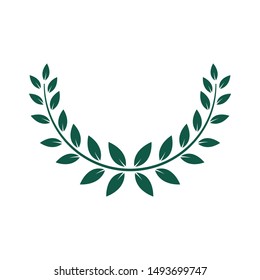 Geometric wreath with green with leaves around a round branch, flat laurel frame icon for award decoration or heraldic certificate design, isolated vector illustration on white background svg