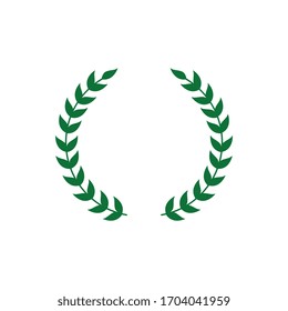 Geometric wreath icon with two separate round branches with green leaves. Champion award symbol isolated on white background - heraldic emblem decoration frame vector illustration