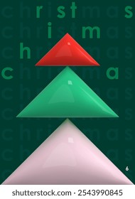 Cartão geométrico Xmas. 3d abstrato simples ícone de férias de inverno. Árvore de Natal no fundo verde. Padrão geométrico. Elemento de estação de decoração de ano novo. Ilustração vetorial