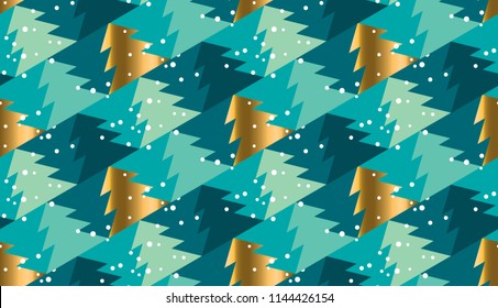 Geometric xmas tree  seamless pattern for background, wrapping paper, fabric, surface design. Green Christmas stock vector illustration
