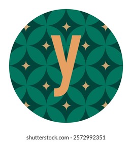 Geometric y with Circular Flower Pattern in Green, Modern Vector Art