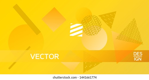 Geometric yellow abstract background with trendy isometric shapes. Minimal universal banner templates in memphis style. Dynamic composition. Vector illustration.