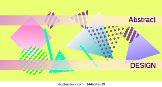 Geometric yellow abstract background with trendy isometric shapes. Minimal universal banner templates in memphis style. Minimalistic yellow background design with dynamic shapes. Vector illustration.