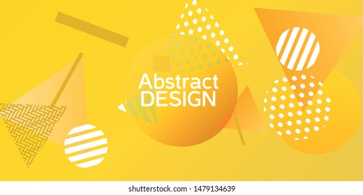 Geometric yellow abstract background with trendy isometric shapes. Minimal universal banner templates in memphis style. Dynamic composition. Vector illustration.