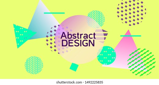 Geometric yellow abstract background with trendy isometric shapes. Minimal universal banner templates in memphis style. Dynamic composition. Vector illustration.