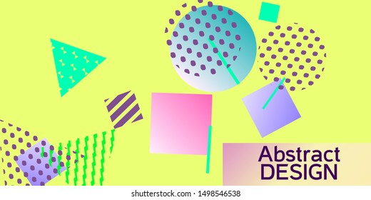 Geometric yellow abstract background with trendy isometric shapes. Minimal universal banner templates in memphis style. Dynamic composition. Vector illustration.