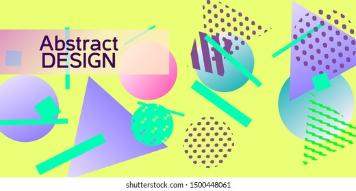 Geometric yellow abstract background with trendy isometric shapes. Minimal universal banner templates in memphis style. Dynamic composition. Vector illustration.