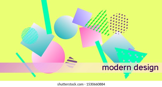 Geometric yellow abstract background with trendy isometric shapes. Minimal universal banner templates in memphis style. Minimalistic yellow background design with dynamic shapes. Vector illustration.