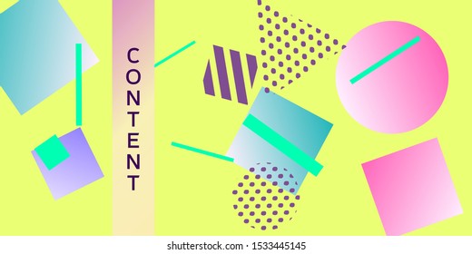 Geometric yellow abstract background with trendy isometric shapes. Minimal universal banner templates in memphis style. Dynamic composition. Vector illustration.