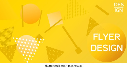 Geometric yellow abstract background with trendy isometric shapes. Minimal universal banner templates in memphis style. Minimalistic yellow background design with dynamic shapes. Vector illustration.
