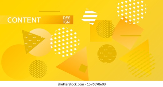 Geometric yellow abstract background with trendy isometric shapes. Minimal universal banner templates in memphis style. Minimalistic yellow background design with dynamic shapes. Vector illustration.