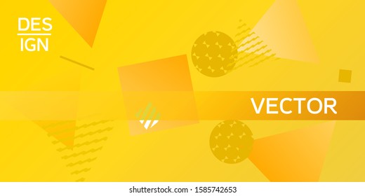 Geometric yellow abstract background with trendy isometric shapes. Minimal universal banner templates in memphis style. Dynamic composition. Vector illustration.