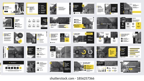 Geometric Yellow and Black Presentation Element Templates. Vector infographics. For use in Presentation, Flyer and Leaflet, SEO, Marketing, Webinar Landing Page Template, Website Design, Banner.