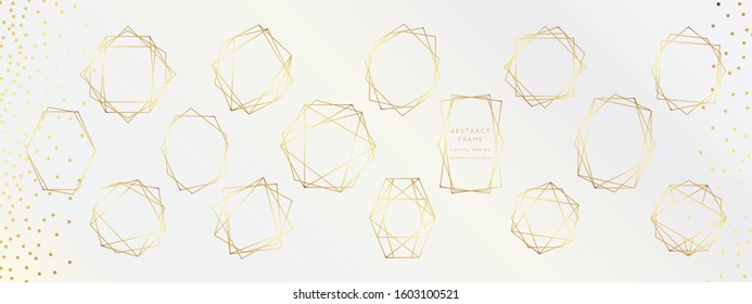 Geometric Yellow Golden frames set.Vector modern Golden  luxury diamond plygon shapes.Art Deco shining sparkle party pattern.Hexagon
classy design background.