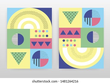 Geometric yellow green red designs for annual report, brochure, flyer, poster. triangle round background vector illustration for flyer, leaflet, poster. Business abstract A4 brochure template.