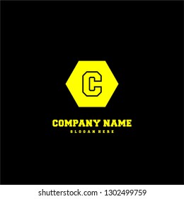 geometric yellow hexagonal C logo letter in lines shape design concept