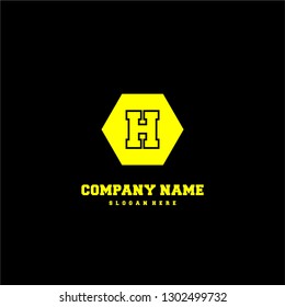 geometric yellow hexagonal H logo letter in lines shape design concept
