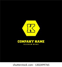 geometric yellow hexagonal K logo letter in lines shape design concept