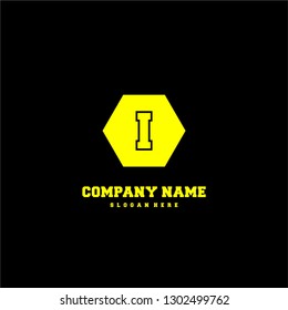 geometric yellow hexagonal I logo letter in lines shape design concept