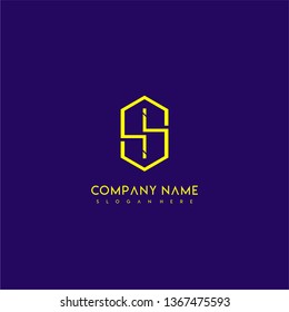 geometric yellow hexagonal modern lines II logo letters design concept wih purple background
